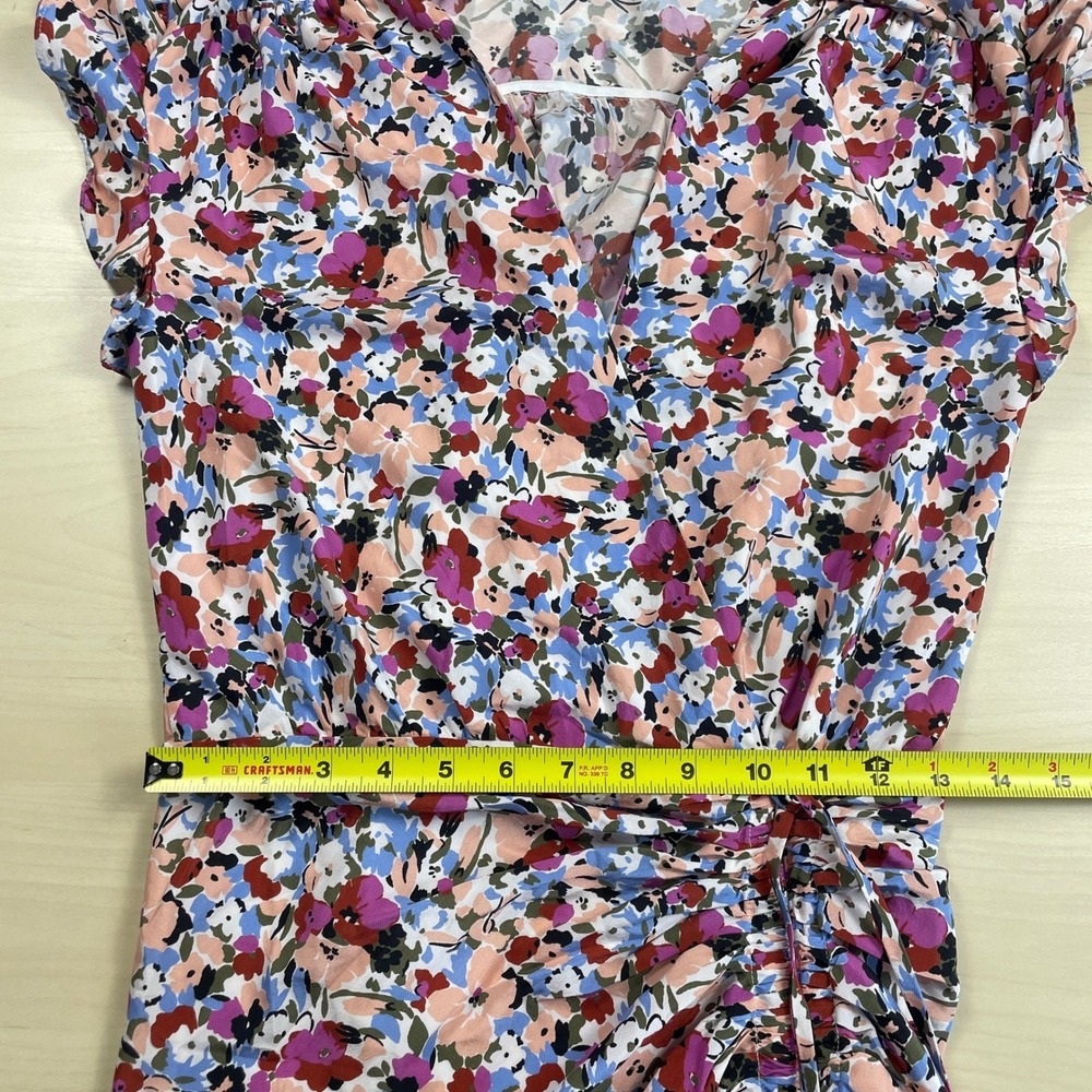 Veronica Beard Marla Ruched Floral Dress Short Flutter Sleeves Silk Blend Size 2 - Picture 13 of 14